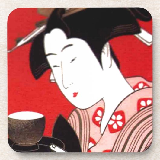 Japanse Lady Tea Serving Ceremony Art Print Onderzetter (Voorkant)