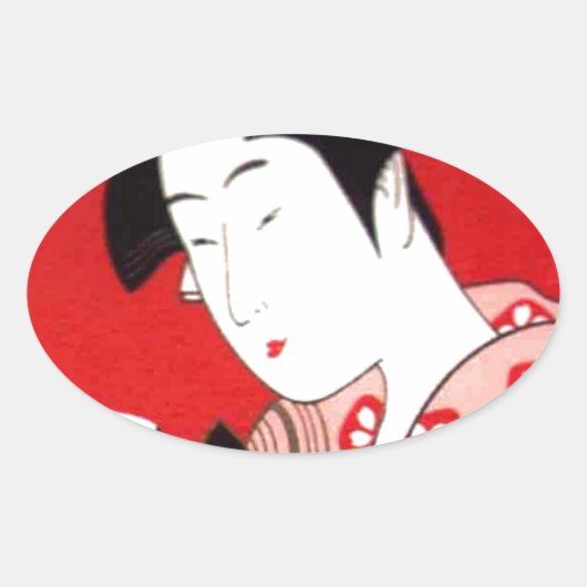 Japanse Lady Tea Serving Ceremony Art Print Ovale Sticker (Voorkant)