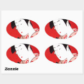 Japanse Lady Tea Serving Ceremony Art Print Ovale Sticker (Vel)