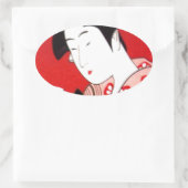 Japanse Lady Tea Serving Ceremony Art Print Ovale Sticker (Tas)
