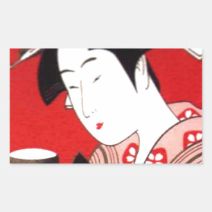 Japanse Lady Tea Serving Ceremony Art Print Rechthoekige Sticker