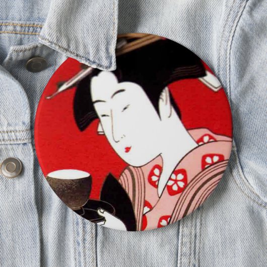 Japanse Lady Tea Serving Ceremony Art Print Ronde Button 6,0 Cm (In situ)