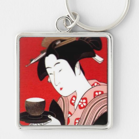Japanse Lady Tea Serving Ceremony Art Print Sleutelhanger (Voorkant)