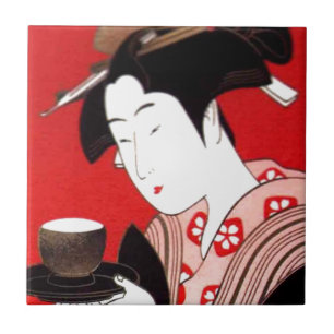 Japanse Lady Tea Serving Ceremony Art Print Tegeltje