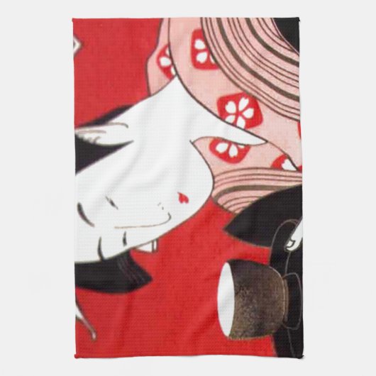 Japanse Lady Tea Serving Ceremony Art Print Theedoek (Verticaal)