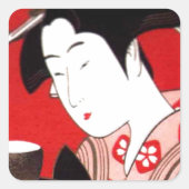 Japanse Lady Tea Serving Ceremony Art Print Vierkante Sticker (Voorkant)