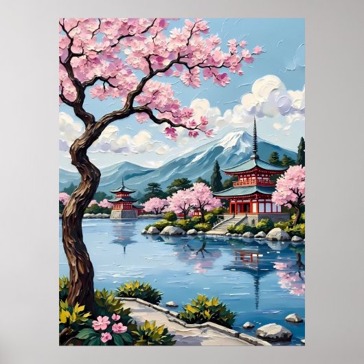 Japanse Lakeside Pagode Poster (Voorkant)