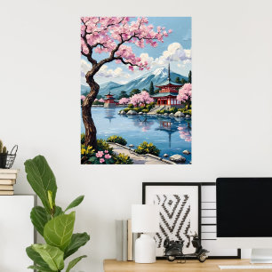 Japanse Lakeside Pagode Poster