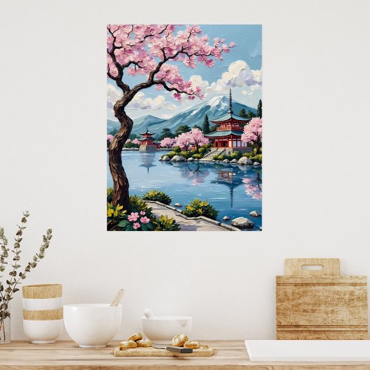 Japanse Lakeside Pagode Poster (Keuken)