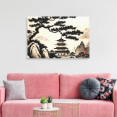 Japanse landschap inkt schildering canvas afdruk (Insitu (Woonkamer))