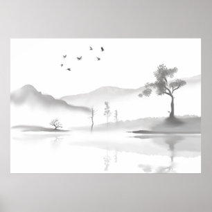 Japanse landschapsachtergrond poster