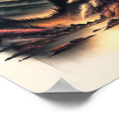 Japanse landschapsinkt tekening met vulkaan poster (Hoek)