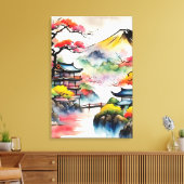Japanse landschapsinktenschildering canvas afdruk (Insitu (Woonkamer))