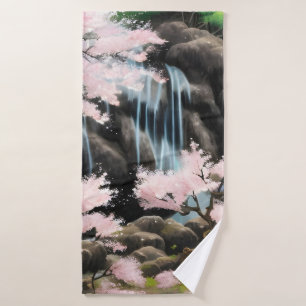 Japanse landschapskers bloesems en watervallen badhanddoek