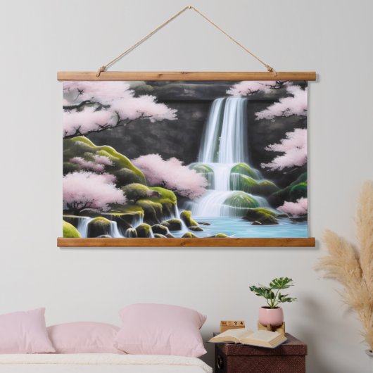 Japanse landschapskers bloesems en watervallen hangend wandkleed (Slaapkamer)