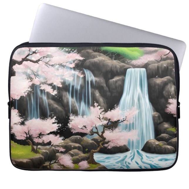 Japanse landschapskers bloesems en watervallen laptop sleeve (Voorkant)