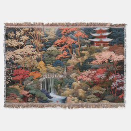 Japanse landschapskunst: waterval en dorp deken