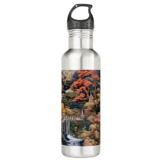 Japanse landschapskunst: waterval en dorp waterfles 