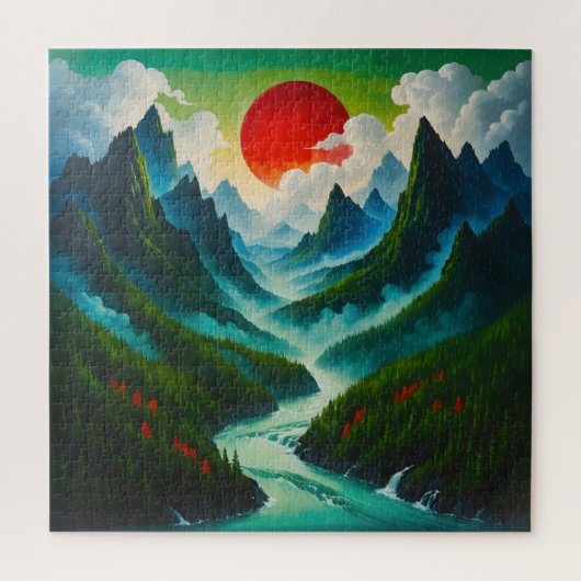 Japanse landschapskunstpuzzel legpuzzel (Verticaal)
