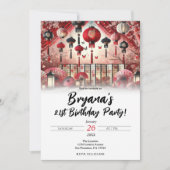 Japanse Lantaarns & Kersenbloesems Verjaardagsfees Kaart (Voorkant)