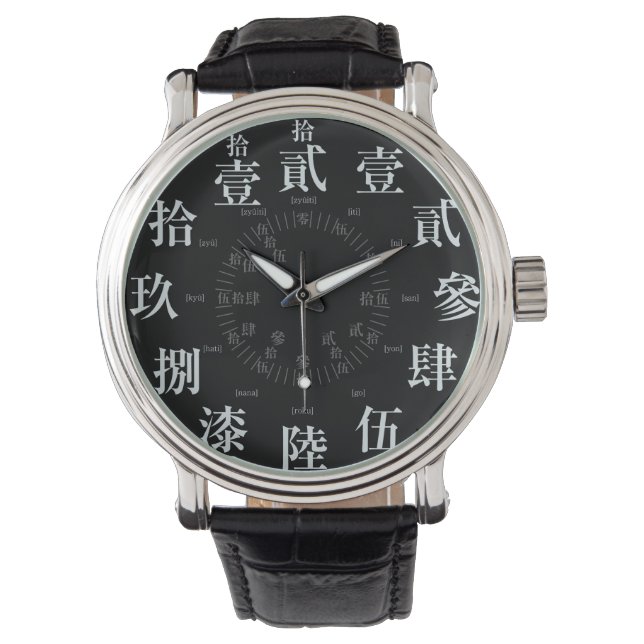 Japanse lastige kanji-stijl [zwart gezicht] horloge (Voorkant)