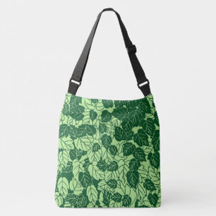 Japanse Leaf Print, Emerald and Lime Green Crossbody Tas