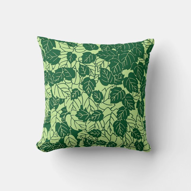 Japanse Leaf Print, Emerald and Lime Green Kussen (Voorkant)
