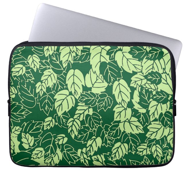 Japanse Leaf Print, Emerald and Lime Green Laptop Sleeve (Voorkant)