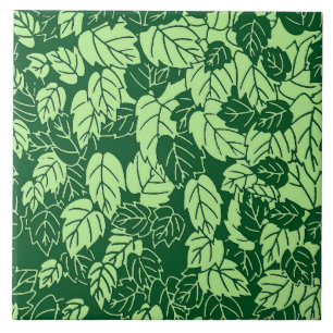 Japanse Leaf Print, Emerald and Lime Green Tegeltje
