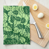 Japanse Leaf Print, Emerald and Lime Green Theedoek (Quarter Fold)