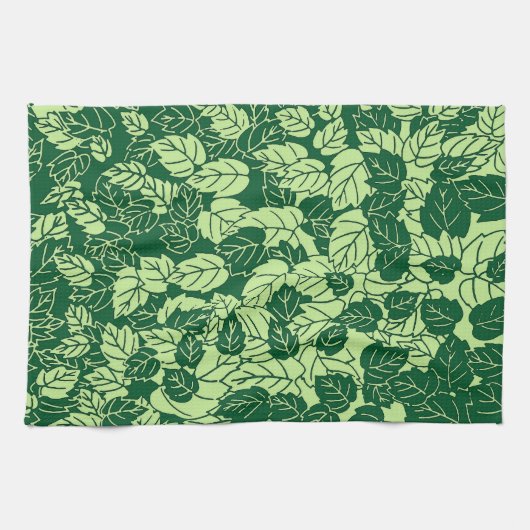 Japanse Leaf Print, Emerald and Lime Green Theedoek (Horizontaal)