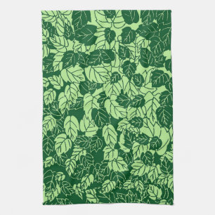 Japanse Leaf Print, Emerald and Lime Green Theedoek