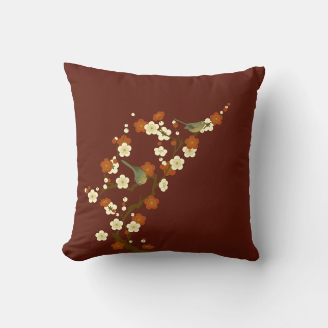 Japanse lente Sweet Green Songbird Kussen (Voorkant)