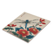 Japanse libel kunst rode bloemen Tegeltje (Zijkant)