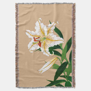 Japanse Liliy. Wit, groen en beige Deken