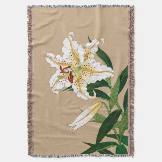 Japanse Liliy. Wit, groen en beige Deken (Voorkant Verticaal)