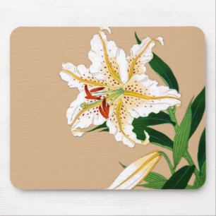 Japanse Liliy. Wit, groen en beige Muismat