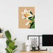  Japanse Liliy. Wit, groen en beige n Poster (Thuiskantoor)