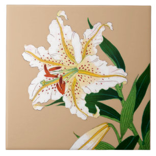  Japanse Liliy. Wit, groen en beige Tegeltje