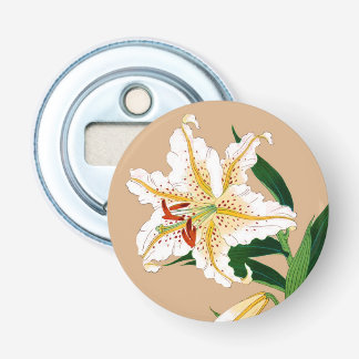 Japanse Lilly. Wit, groen en beige Button Flesopener