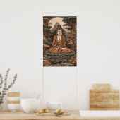 Japanse Linocut pratst boeddha Poster (Keuken)
