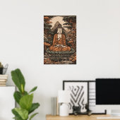 Japanse Linocut pratst boeddha Poster (Thuiskantoor)