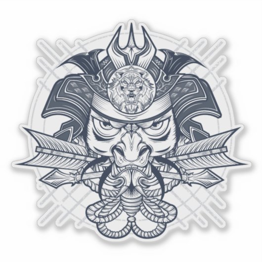 Japanse Lion Samurai Emblem Sticker (Voorkant)
