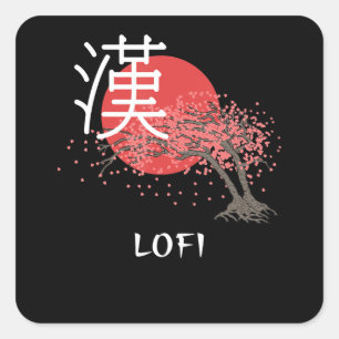 Japanse Lofi Hip Hop Kanji Cherry Blossom Lofi Vierkante Sticker