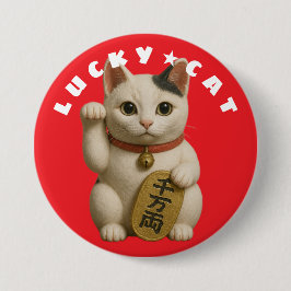 Japanse Lucky Cat Charm Ronde Button 7,6 Cm
