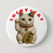 Japanse Lucky Cat Charm Ronde Button 7,6 Cm (Voorkant)