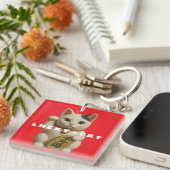 Japanse Lucky Cat Charm Sleutelhanger (Voorkant Rechts)