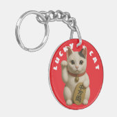 Japanse Lucky Cat Charm Sleutelhanger (Voorkant Links)