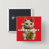 Japanse Lucky Cat Charm Vierkante Button 5,1 Cm (Voorkant /achterkant)