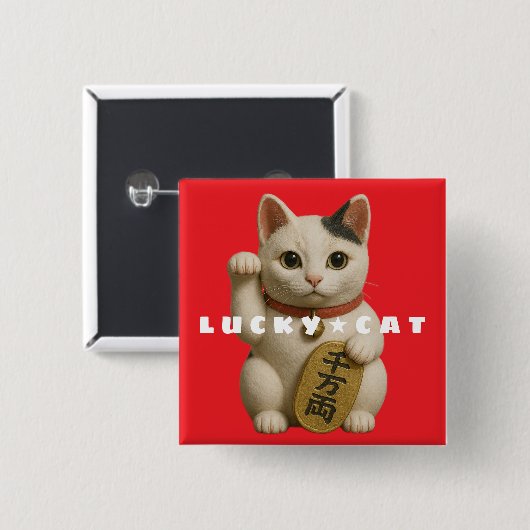 Japanse Lucky Cat Charm Vierkante Button 5,1 Cm (Voorkant /achterkant)